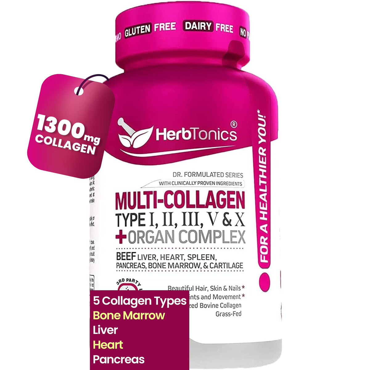 Herbtonics Multi Collagen Peptides & Beef Organ Complex - 90 Capsules
