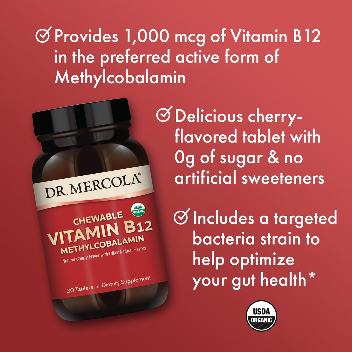 Dr. Mercola Organic Chewable Vitamin B12 Methylcobalamin - 30 Tablets - image 5