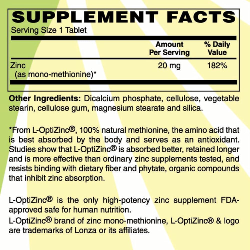 Holly Hill Health Foods L-OptiZinc Zinc 20 mg - 250 Tablets - image 2