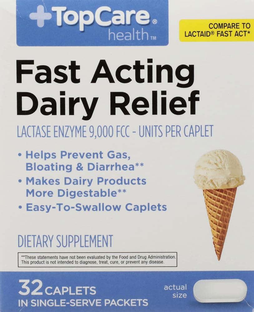 Topcare Dairy Relief Fast Acting Caplets - 32 Count