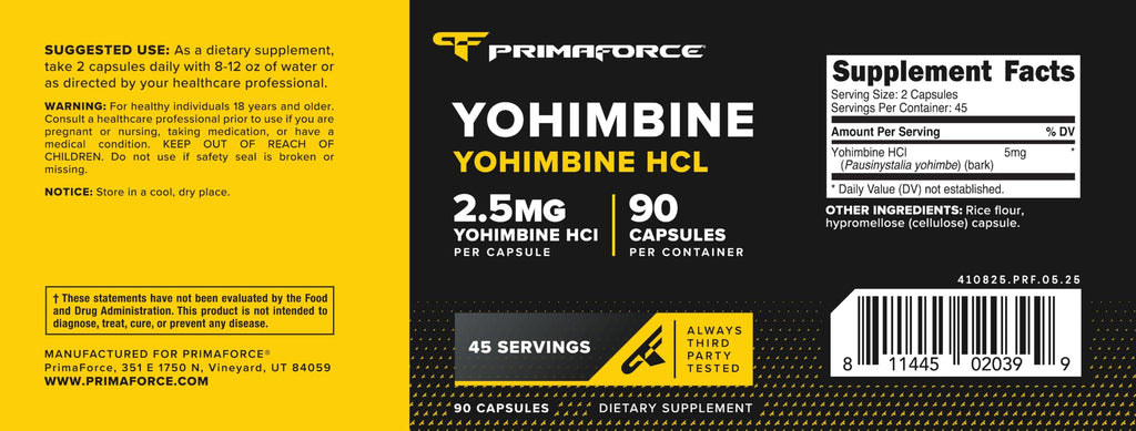 Primaforce Yohimbine HCl 2.5mg - 90 Capsules - image 5