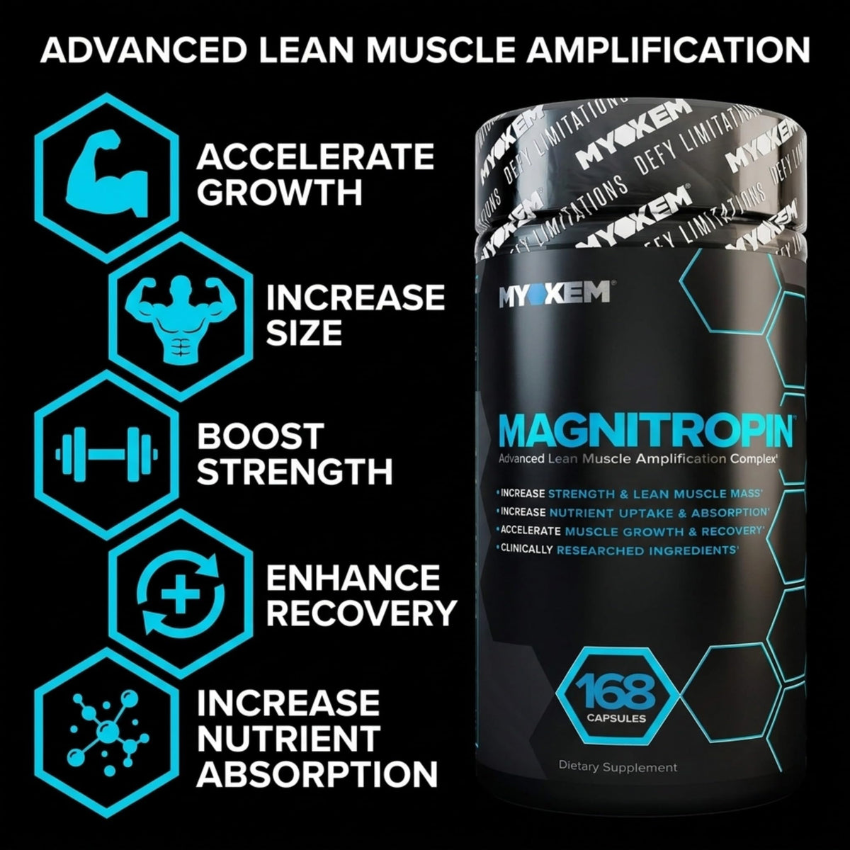 MYOKEM Magnitropin Lean Mass Gainer Testosterone Booster - 168 Capsules - image 4