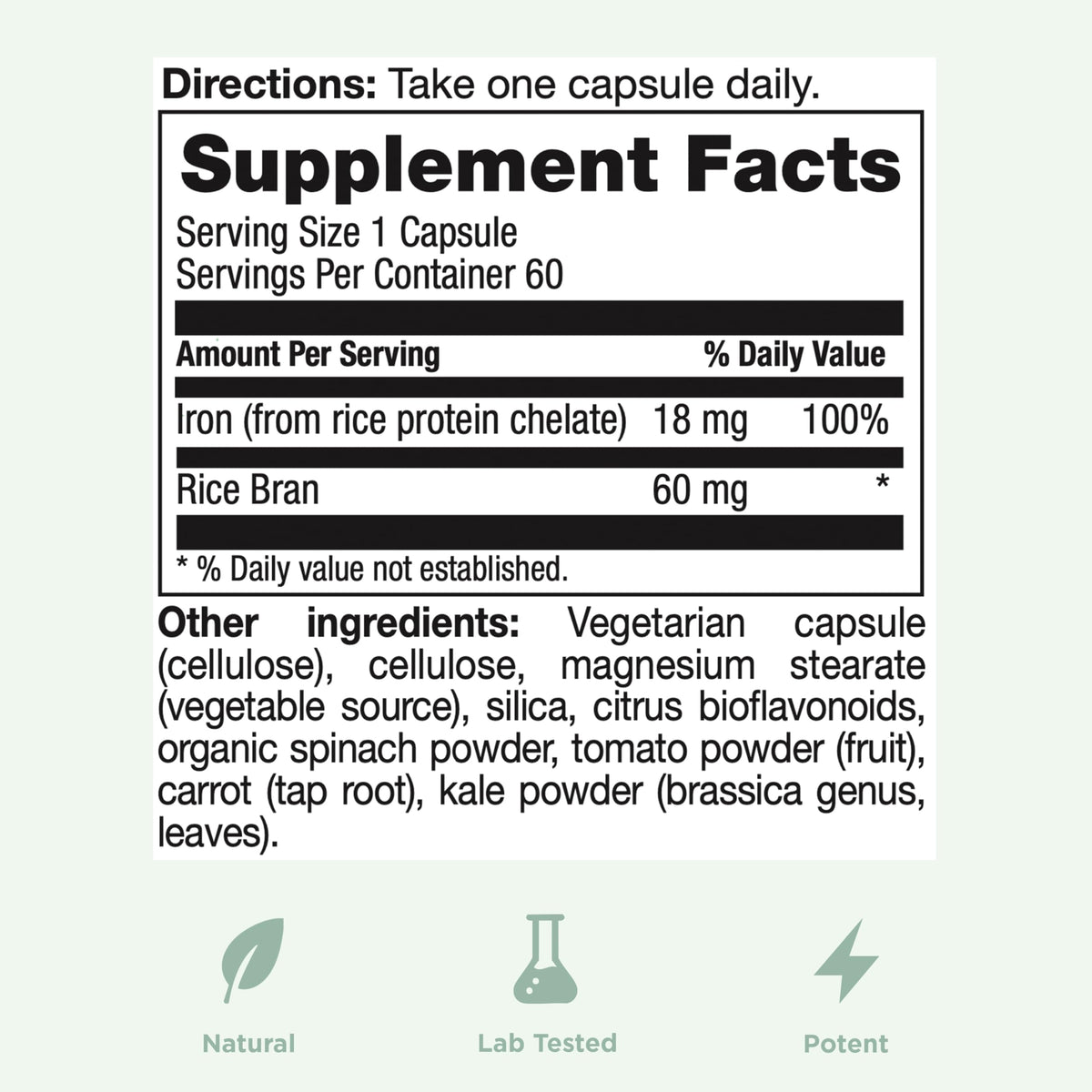 Yuve 100% Vegan Chelated Iron 18mg - 60 Capsules - image 5