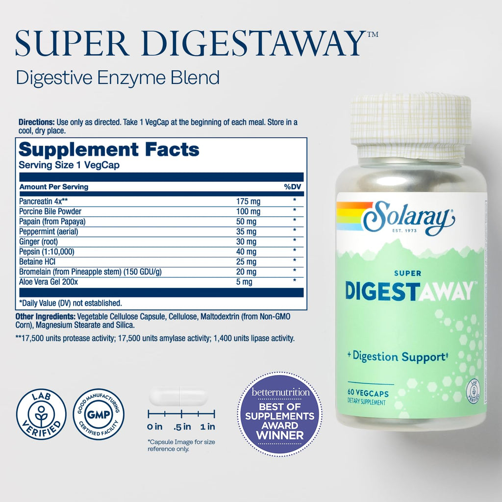 SOLARAY Super Digestaway Digestive Enzymes - 60 Vegetarian Capsules - image 2