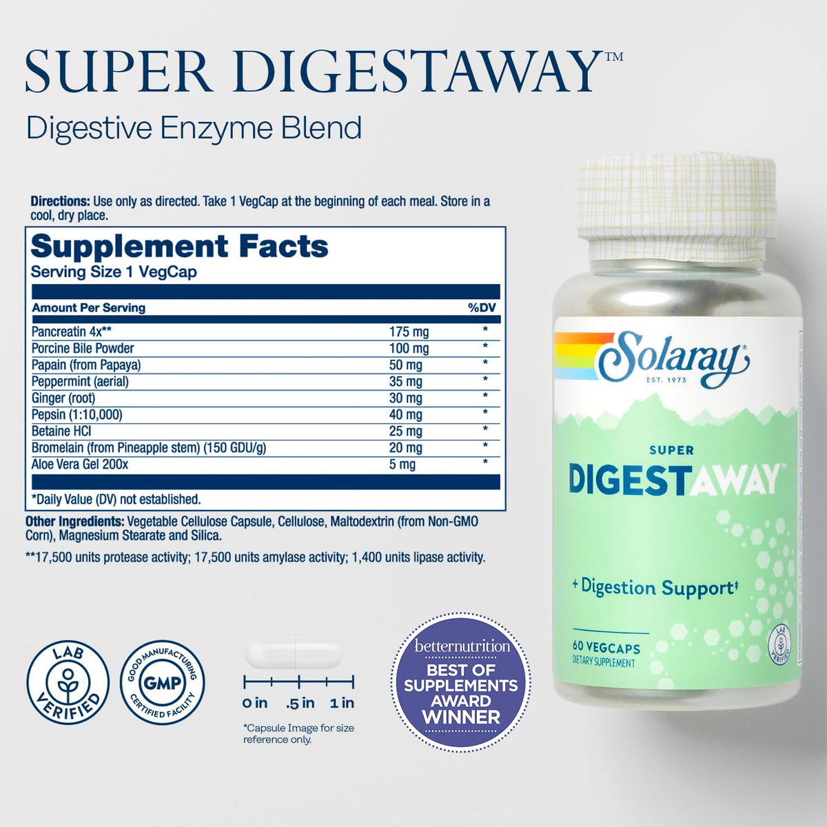 SOLARAY Super Digestaway Digestive Enzymes - 60 Vegetarian Capsules - image 2
