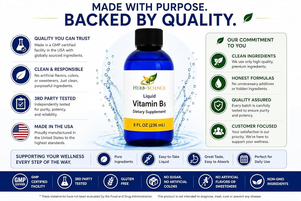 Herb-Science Liquid Vitamin B5 for Energy & Nerve Support - 8 Fl Oz - image 8