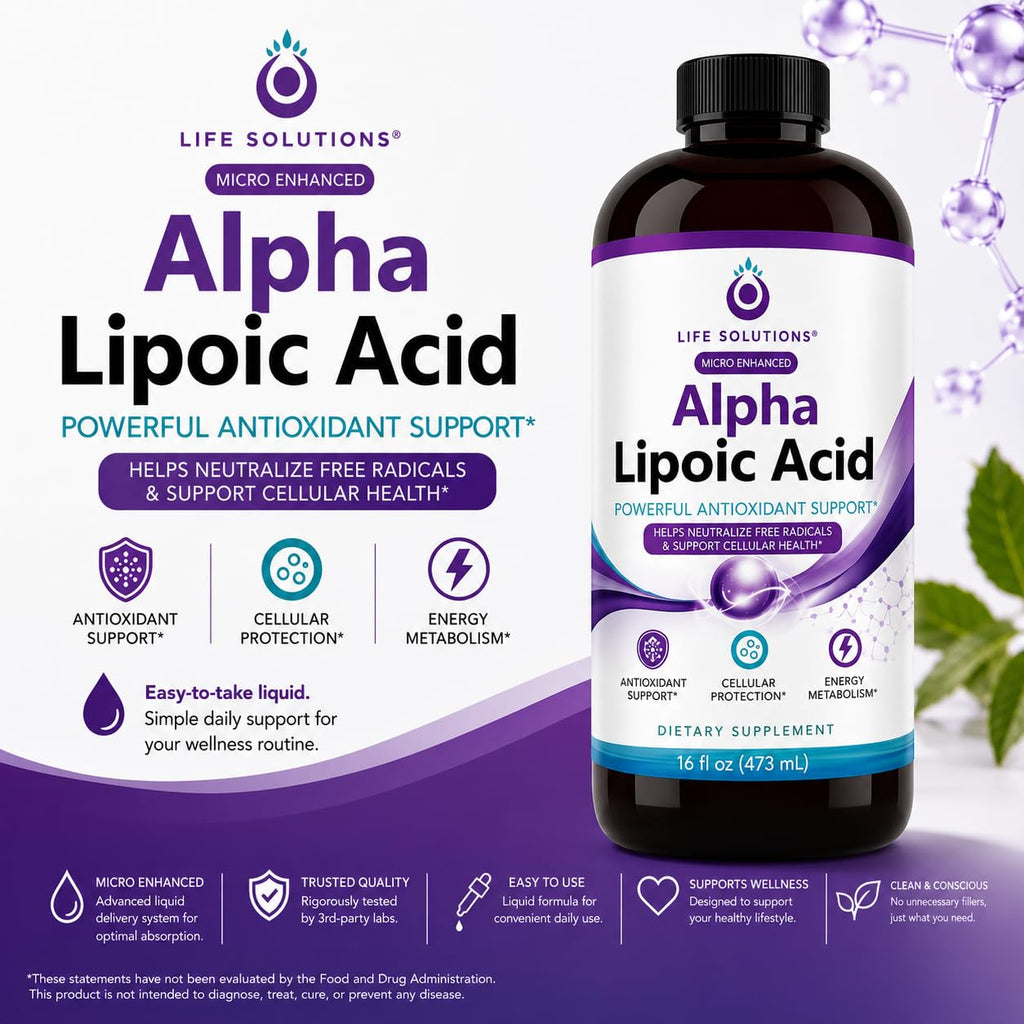 Life Solutions Liquid Alpha Lipoic Acid 50 mg Antioxidant Support - 16 fl oz - image 2