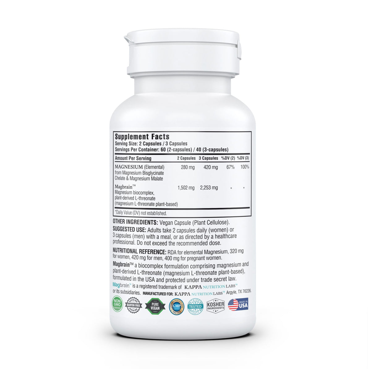 KAPPA NUTRITION Magnesium L-Threonate Plant-Based 3 in 1