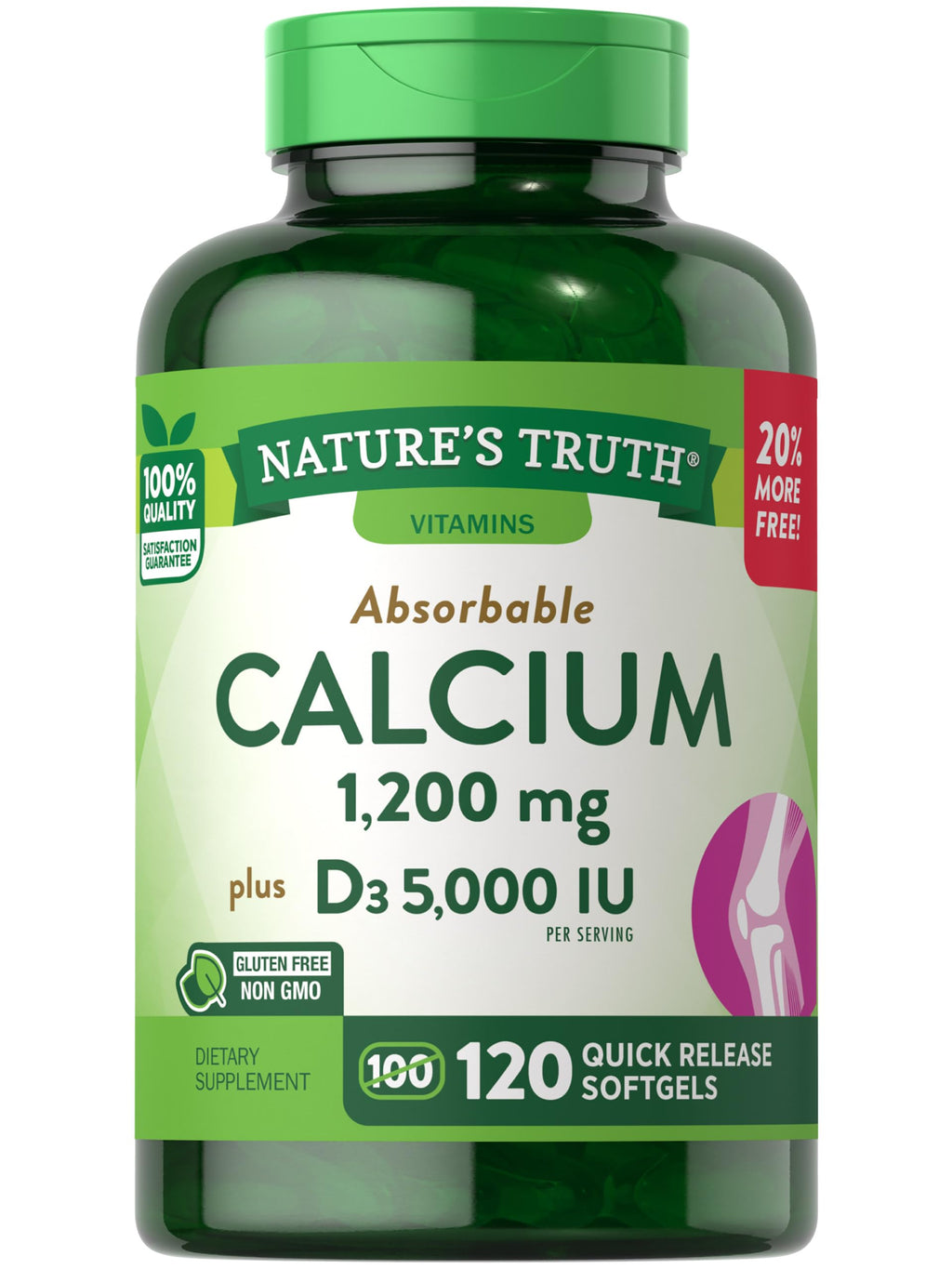 Nature's Truth Calcium 1200 mg Plus Vitamin D3 5000 IU - 120 Count