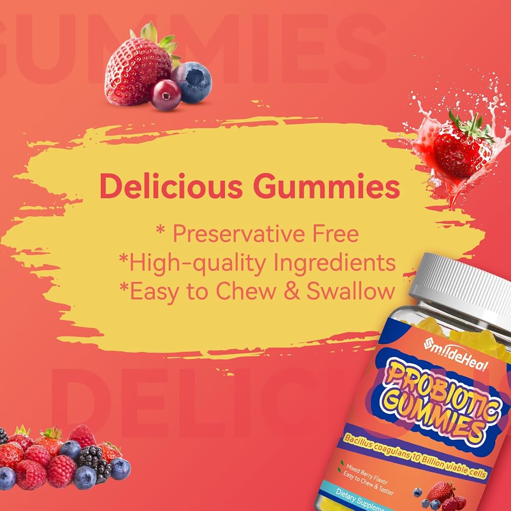 SmildeHeal Probiotic Gummies, 5 Billion CFU, 60 Count Gummies