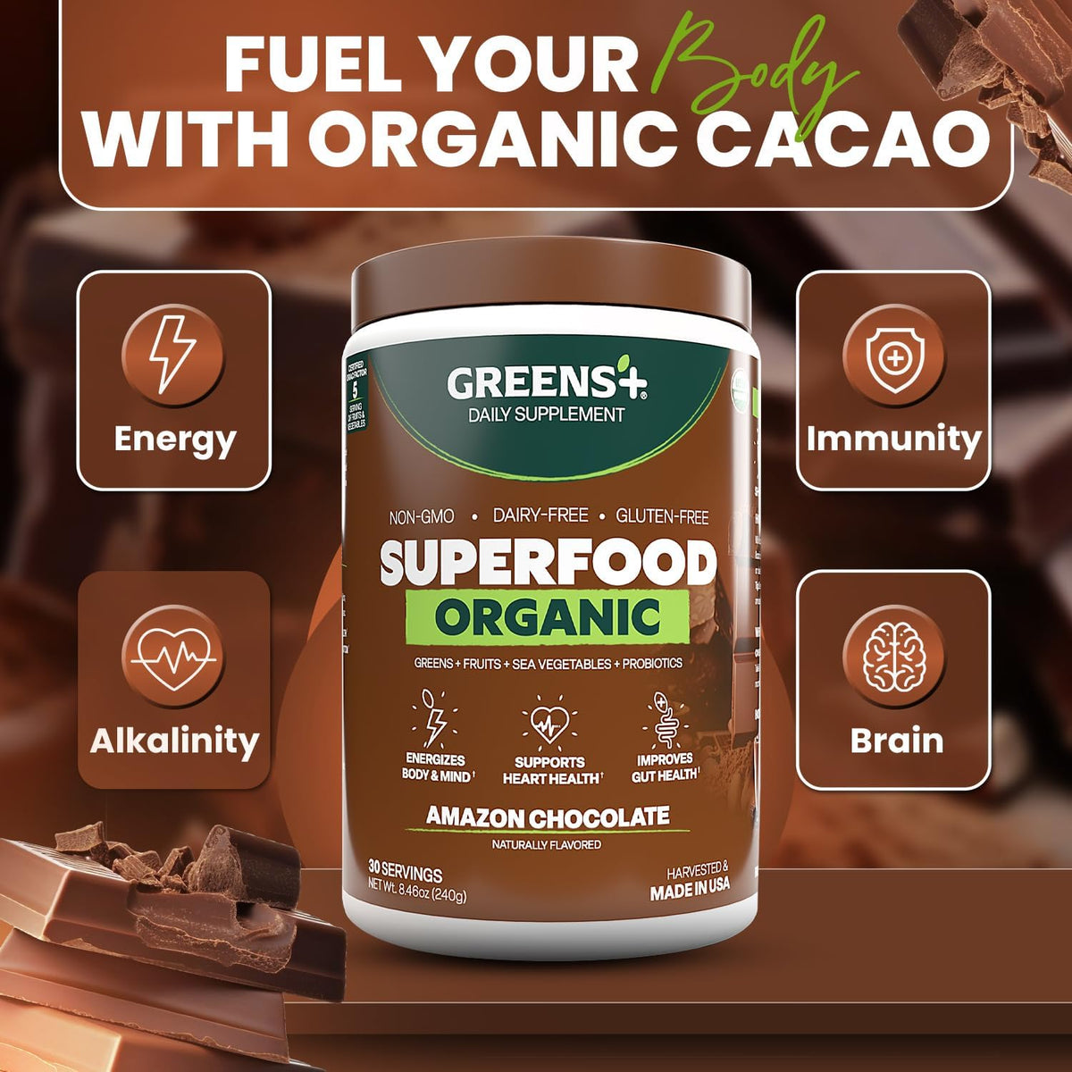 Greens+ Organic Superfood Energy Powder Chocolate Mint - 240g - image 5
