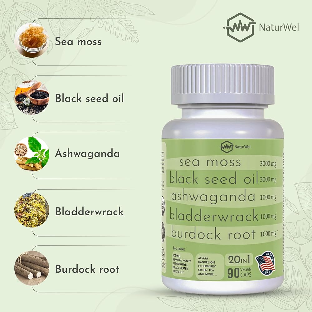 NaturWel Black Seed Oil Sea Moss Ashwagandha Turmeric - 90 Capsules - image 5