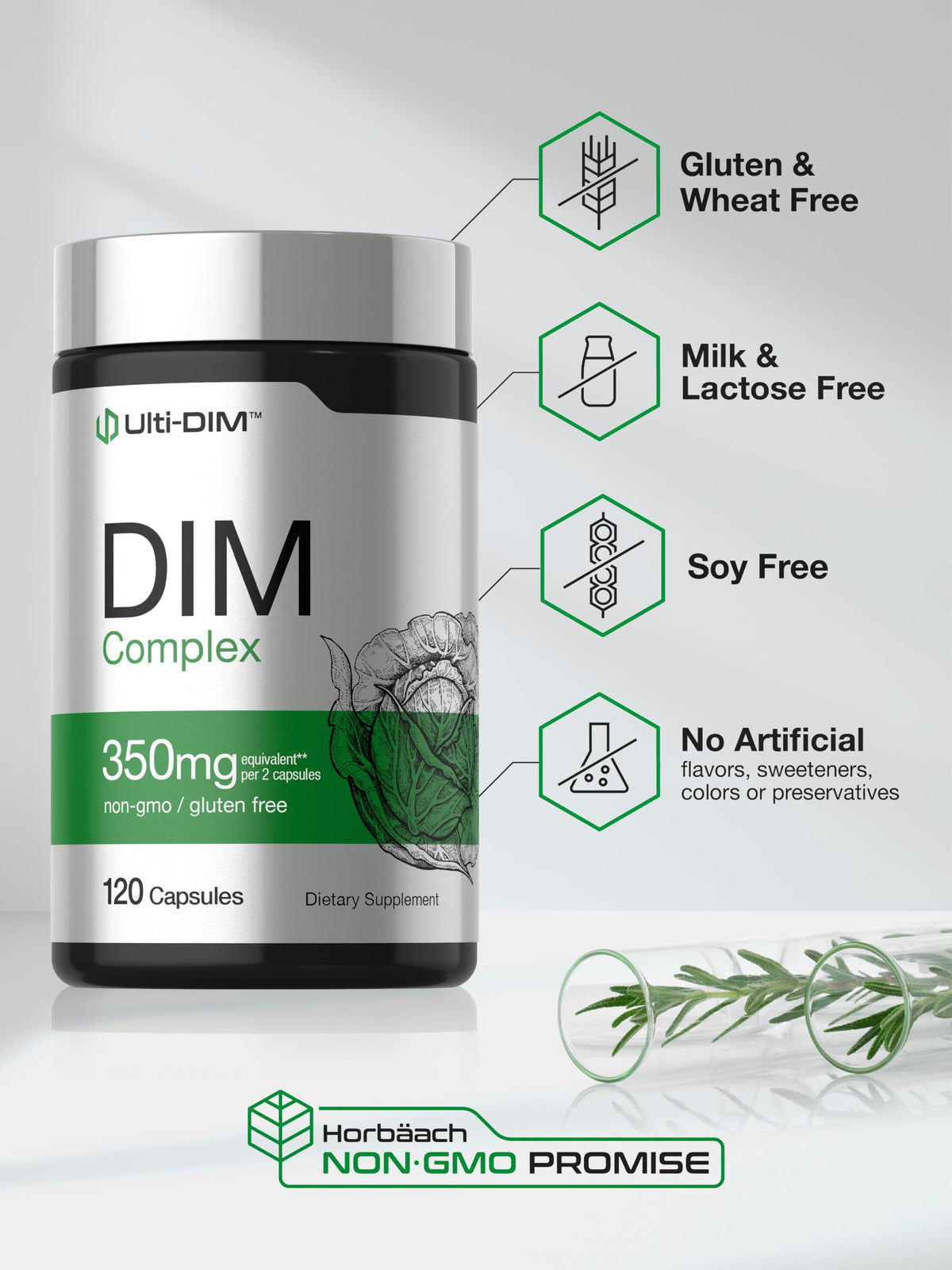 Horbäach DIM Supplement 350mg Complex - 120 Capsules - image 5
