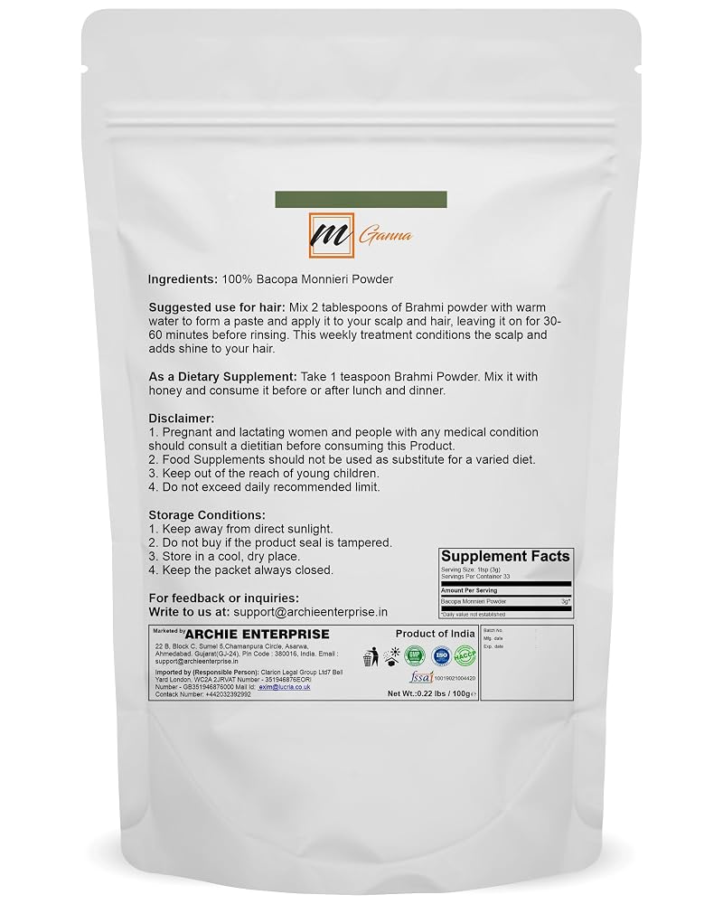 mGanna 100% Pure Brahmi Powder - 100g - image 2