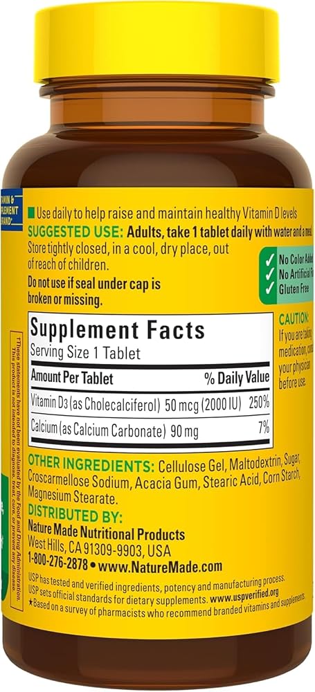 Nature Made Vitamin D3 2000 IU with Calcium - 100 Tablets - image 2
