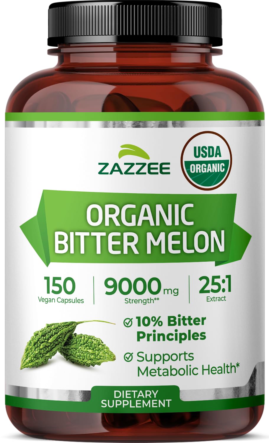 Zazzee USDA Organic Bitter Melon 25:1 Extract - 150 Capsules