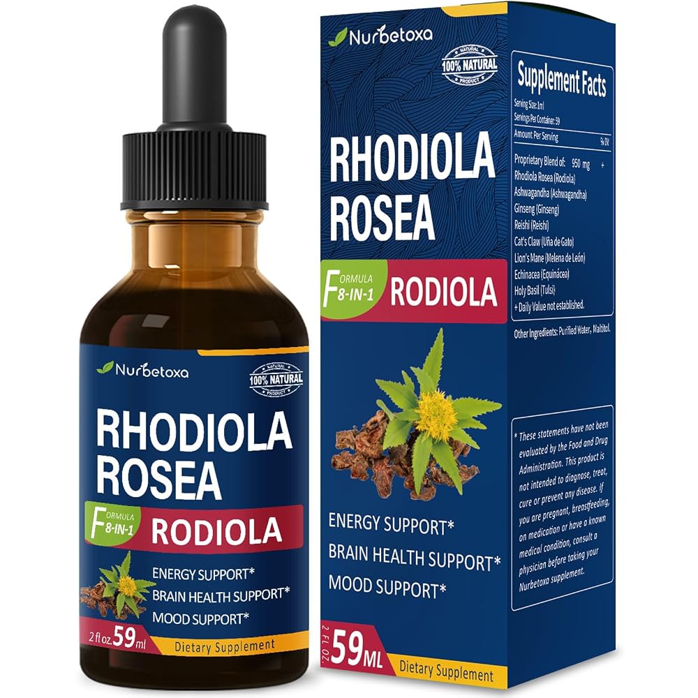 Nurbetoxa Rhodiola Rosea Herbal Drops for Energy & Brain Health - 2 Fl Oz