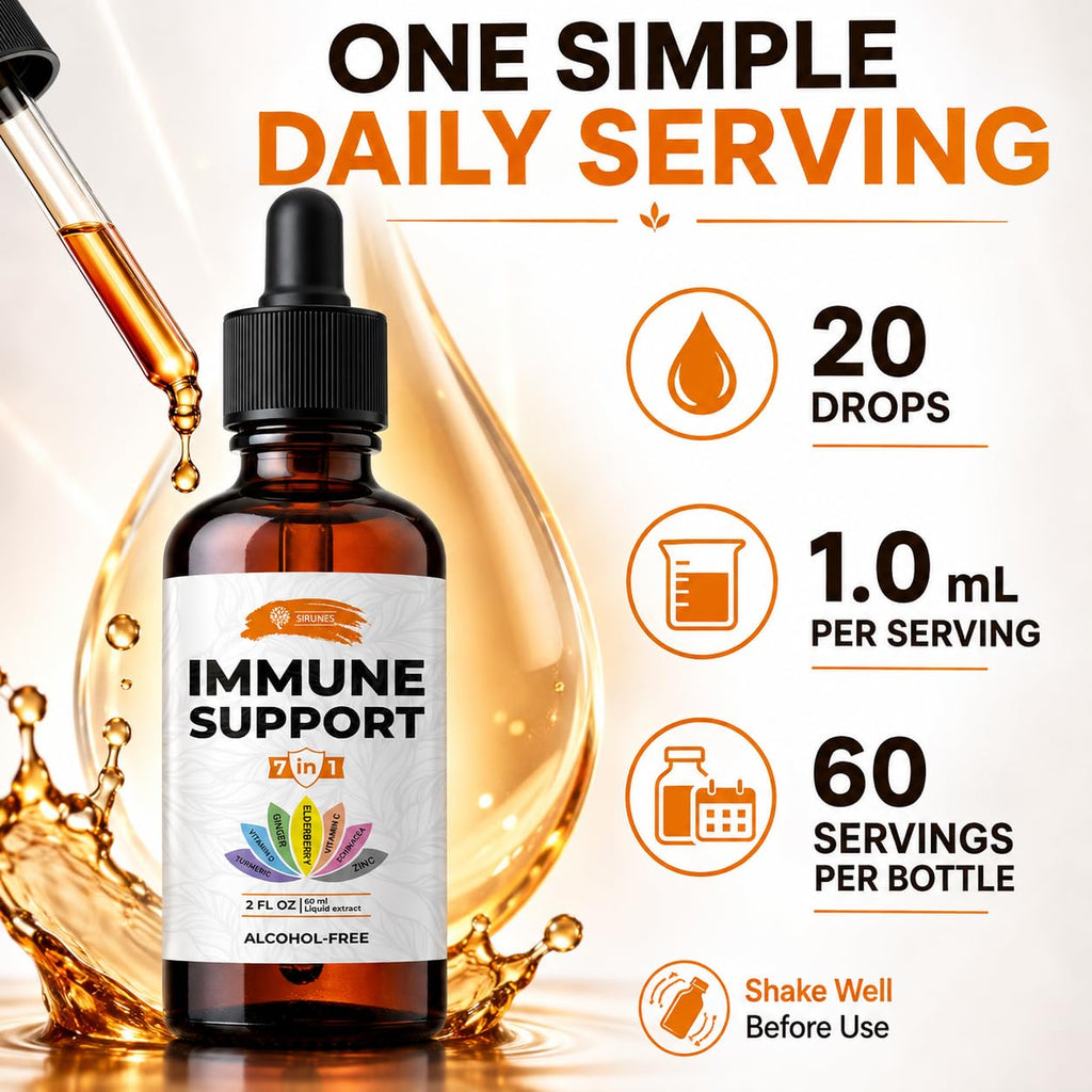 SIRUNES Immune Support Liquid Drops with Vitamin C & D3 - 2 Fl Oz - image 5