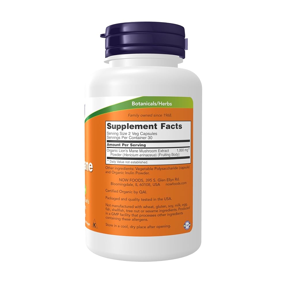 NOW Lion's Mane 500 mg Mushroom Supplement - 60 Vegetarian Capsules - image 2