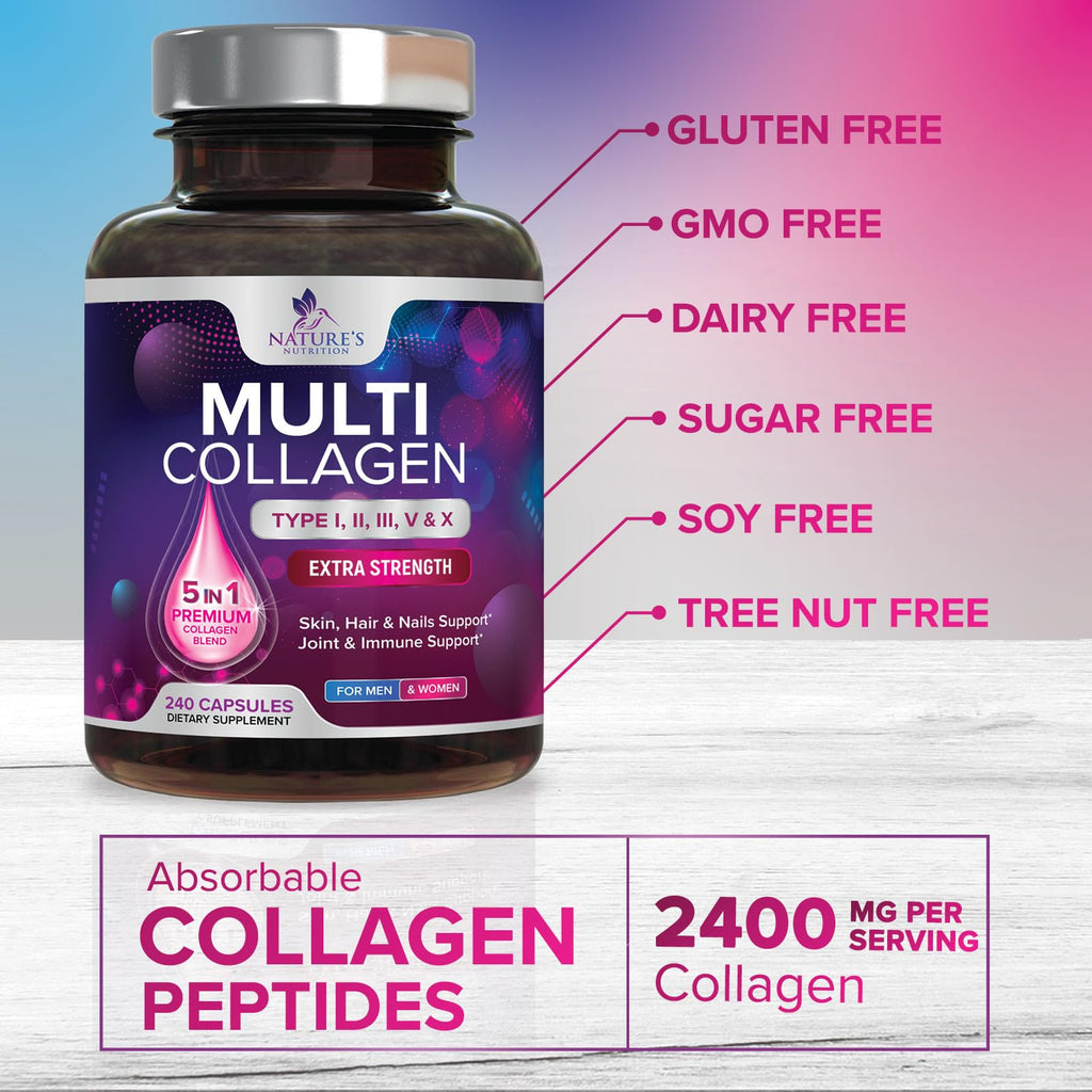 Nature's Nutrition Multi Collagen Complex Pills - Hydrolyzed Collagen