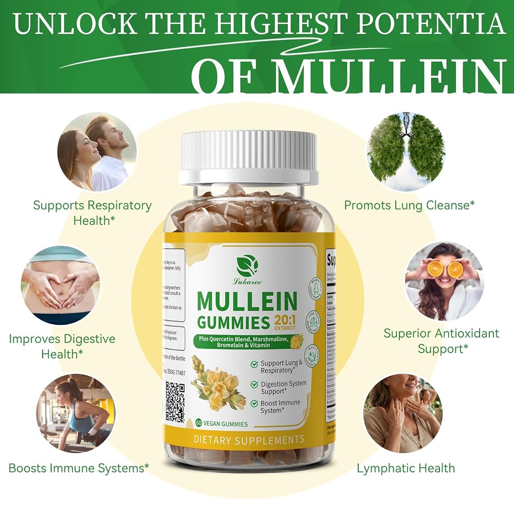 Lukaree Mullein Gummies for Lung Cleanse & Lymphatic Drainage - 120 Count - image 5