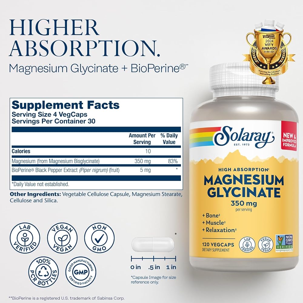 SOLARAY Magnesium Glycinate and Vitamin D3 K2 Bundle - 120 Vegetarian Capsules - image 2