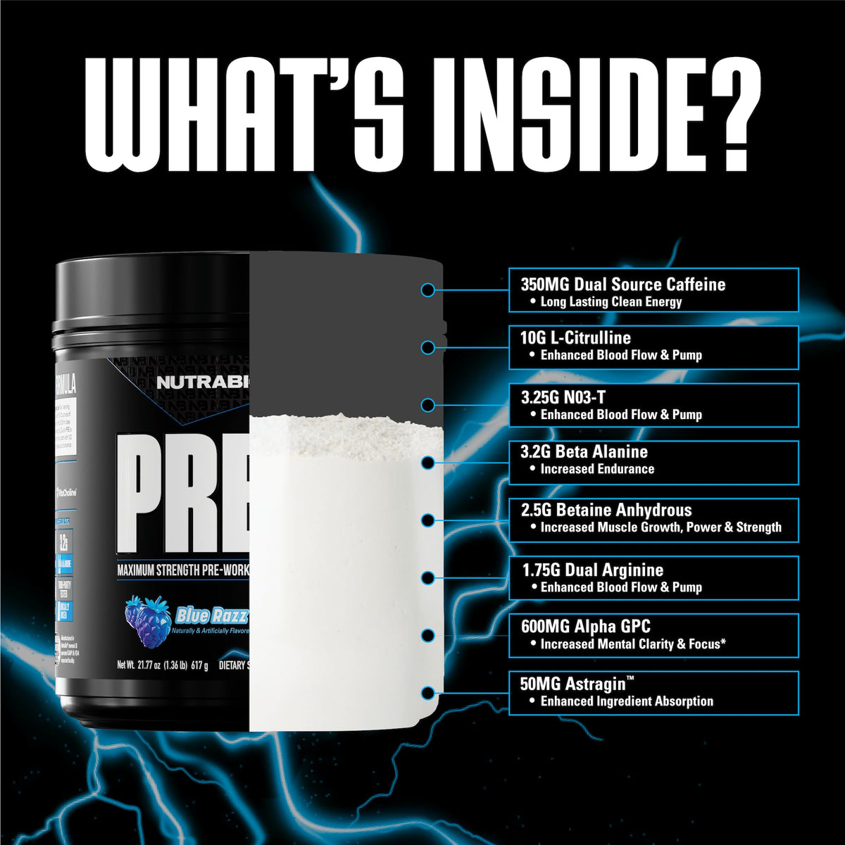 NutraBio Pre-Workout Powder Blue Raspberry - 20.8 oz - image 3