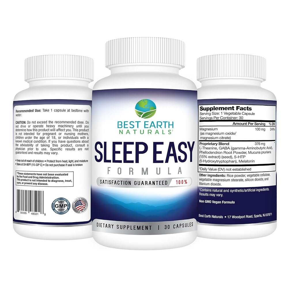 Best Earth Naturals Sleep Easy Supplement with L-Theanine & GABA - 30 Capsules - image 2