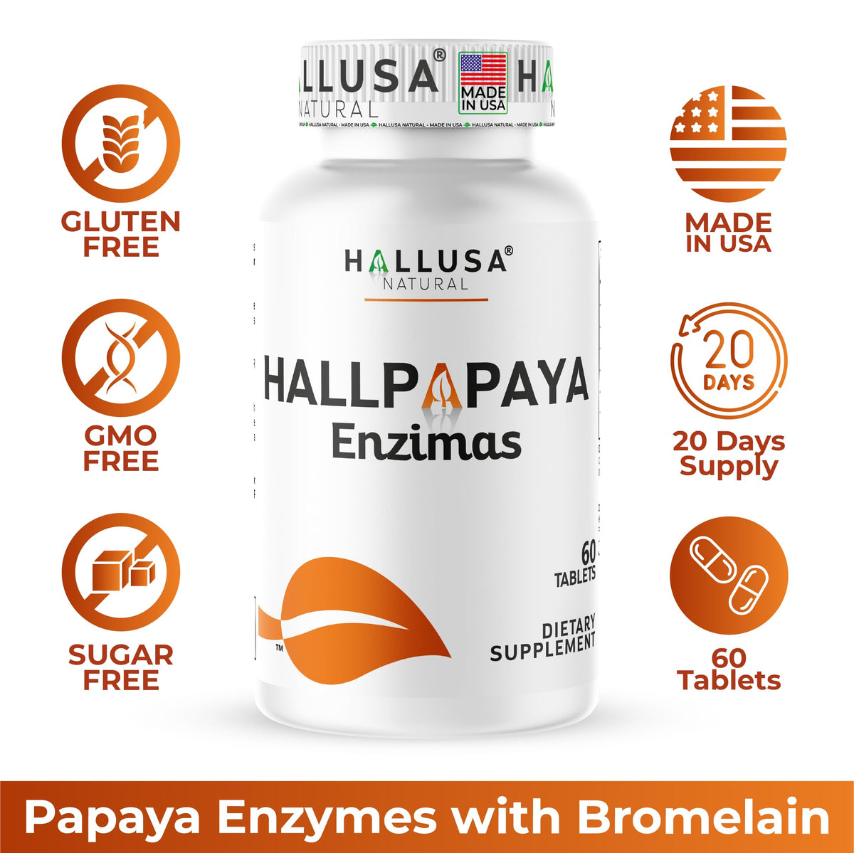 Hallusa Natural Papaya Enzymes Digestive Support - 60 Tablets - image 2