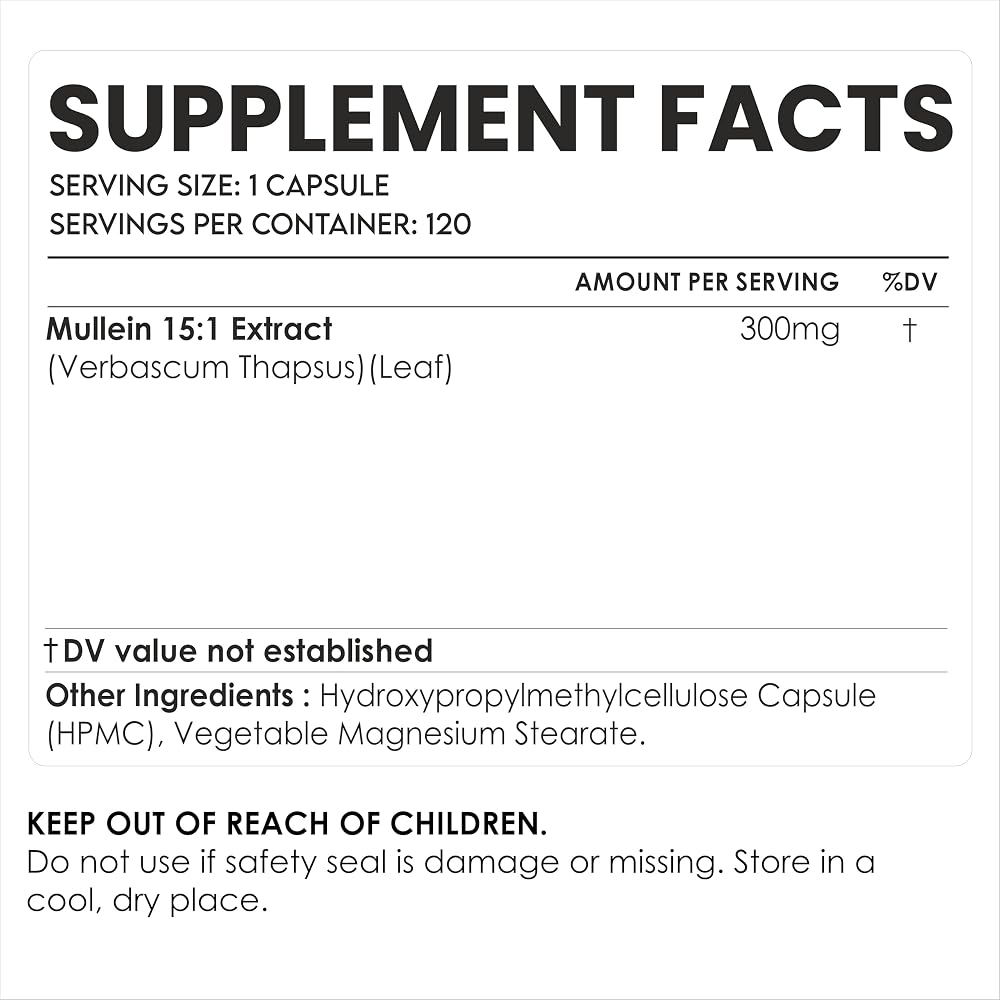 AMALTH Mullein Leaf Extract 300 mg Respiratory Support - 120 Capsules - image 2