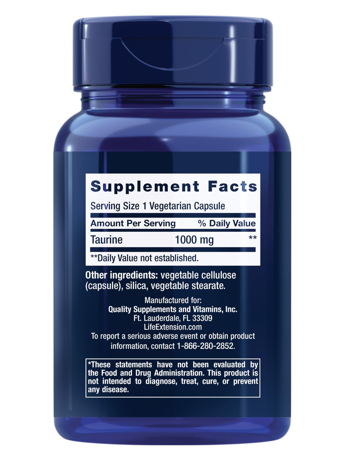 Life Extension Taurine Amino Acid 1000 mg - 90 Vegetarian Capsules - image 2