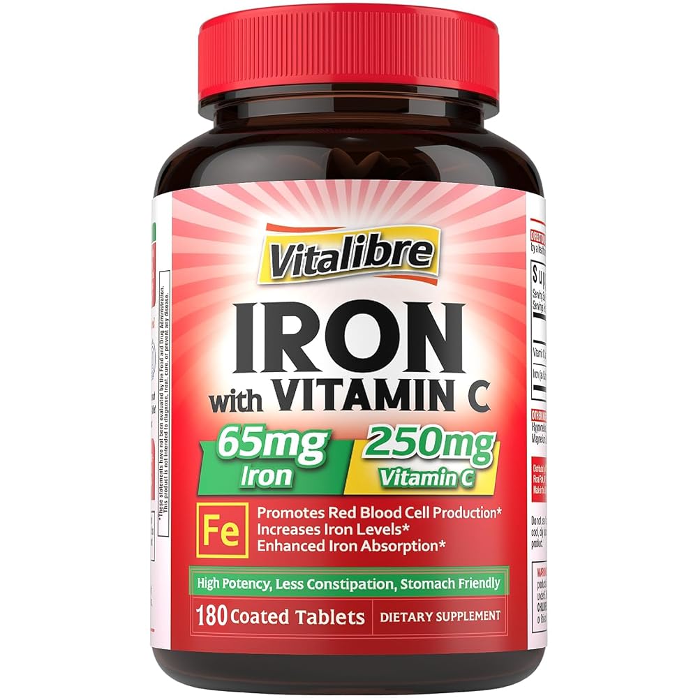 Vitalibre Iron Supplement, 65mg Carbonyl Iron with 250mg Vitamin C