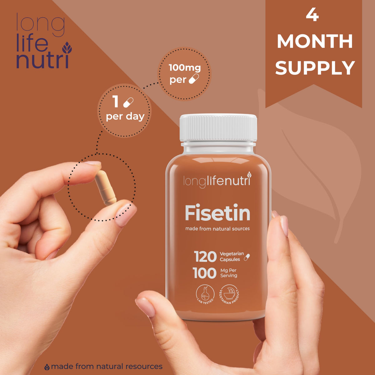 LongLifeNutri Fisetin 100mg Senolytic Supplement - 120 Vegetarian Capsules - image 5