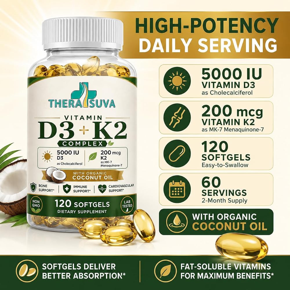 TheraSuva Vitamin D3 + K2 with Organic Coconut Oil - 120 Softgels - image 4