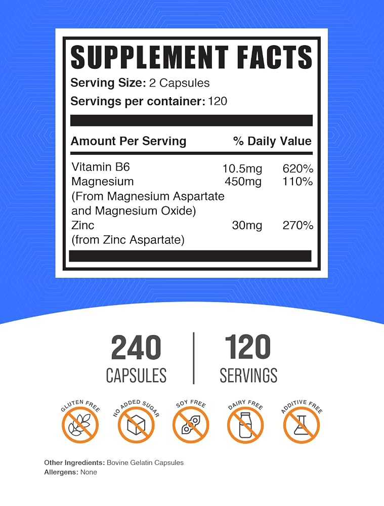 BulkSupplements Zinc Magnesium Aspartate Capsules - 240 Count - image 2