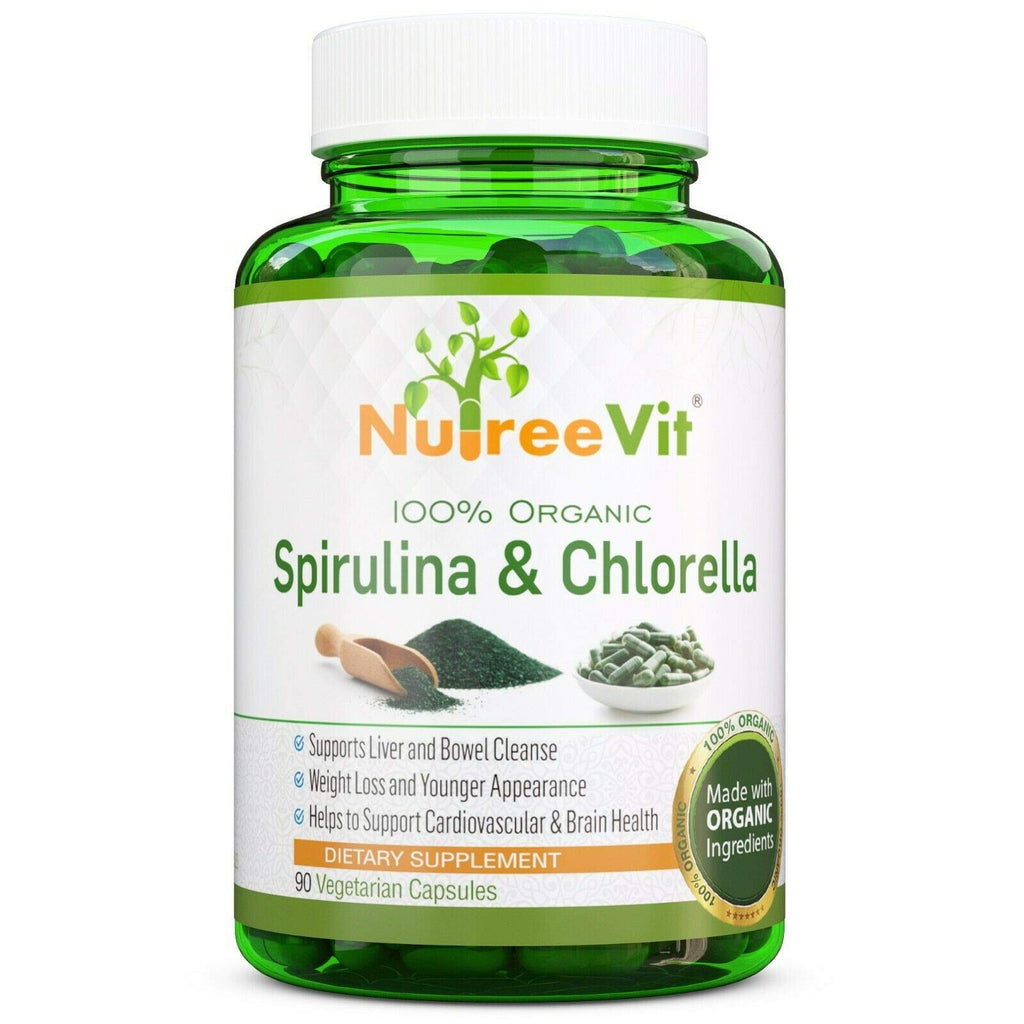 NutreeVit Pure Organic Spirulina & Chlorella Extract Vegetarian Capsules