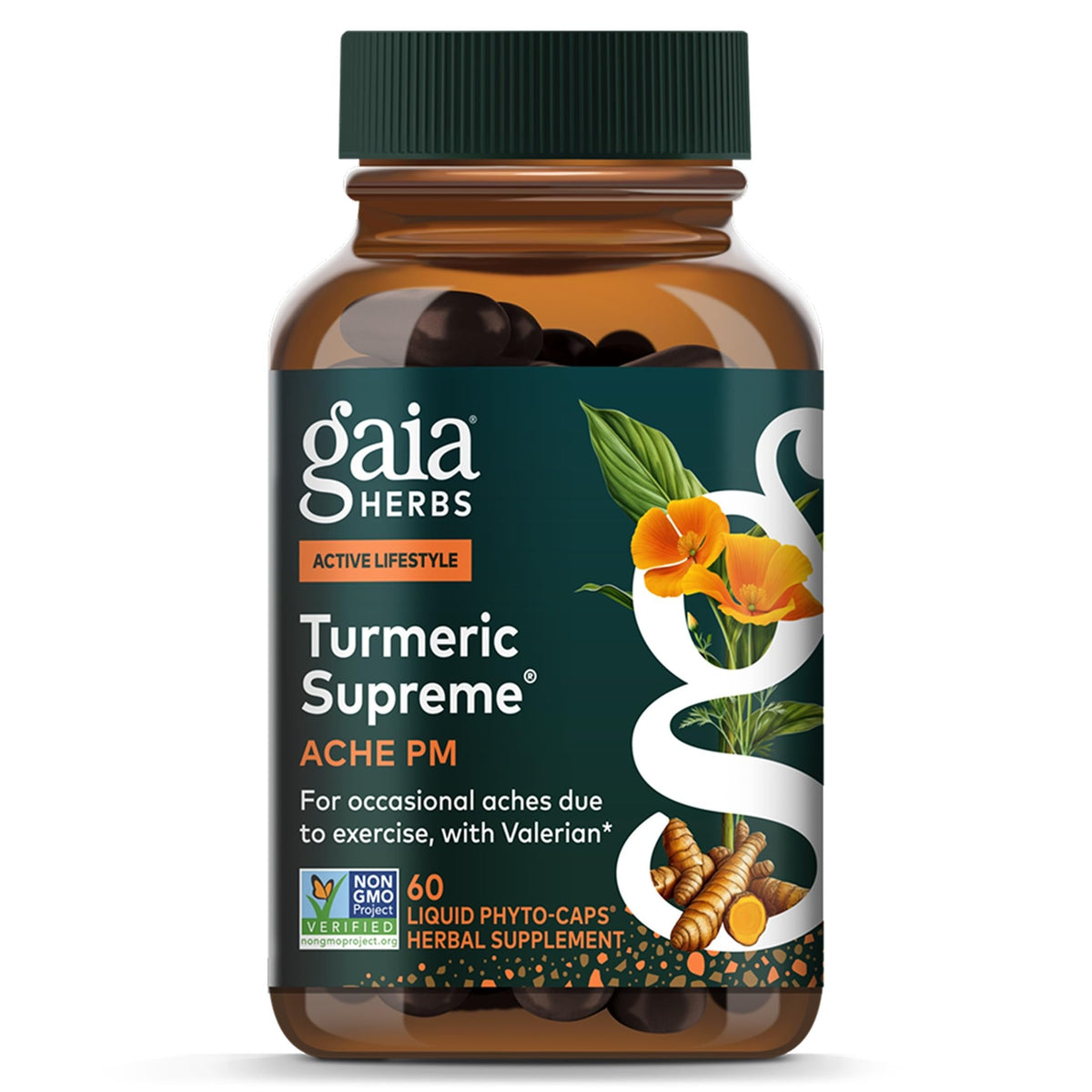 Gaia Herbs Turmeric Supreme Ache P.M. - 60 Vegan Capsules