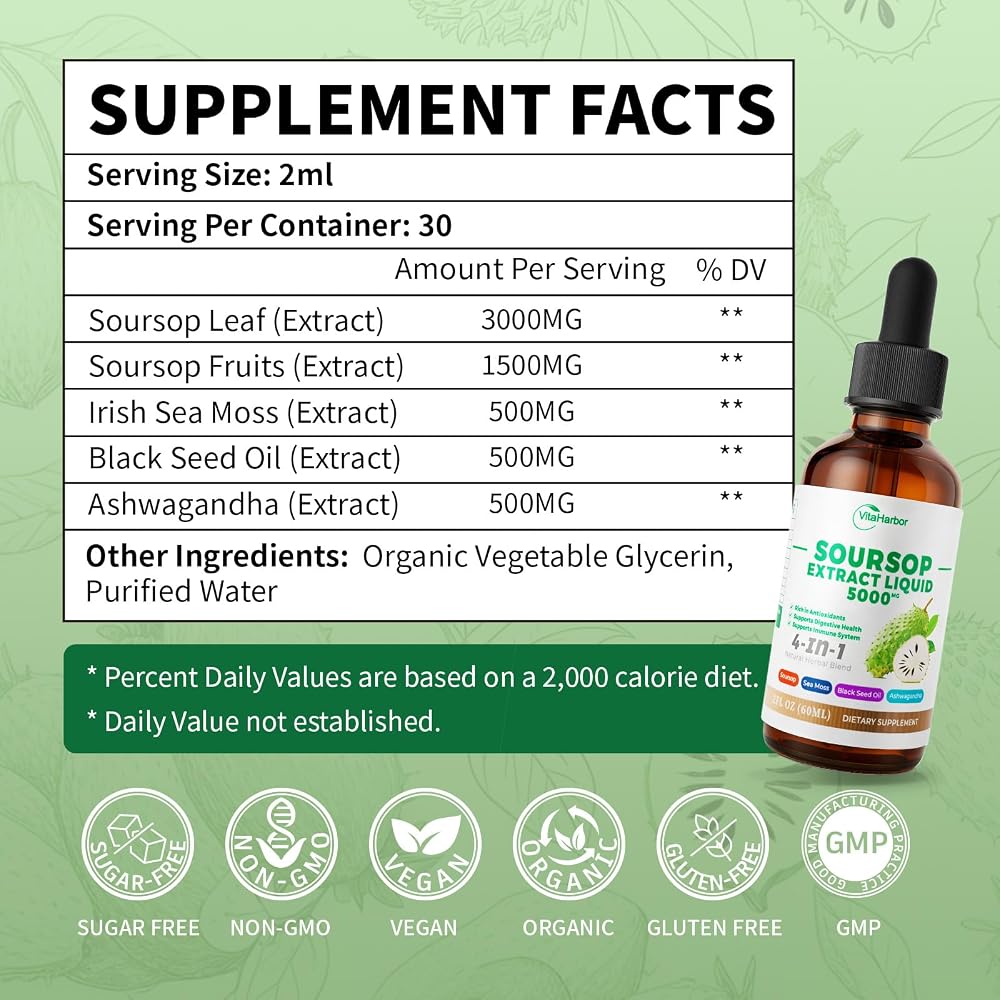 VitaHarbor 4-in-1 Soursop Bitters Liquid with Sea Moss & Black Seed Oil - image 3