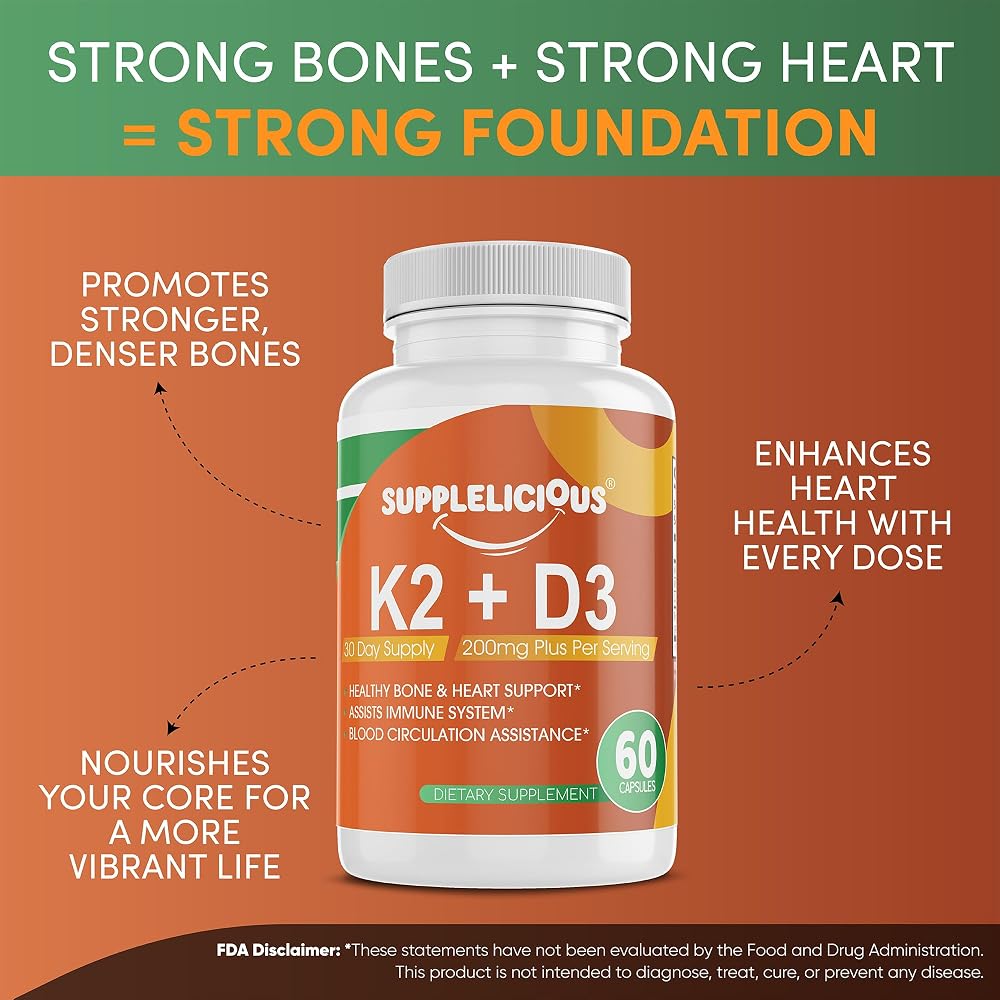 Supplelicious K2 + D3 with Calcium Bone & Heart Health - 60 Capsules - image 3