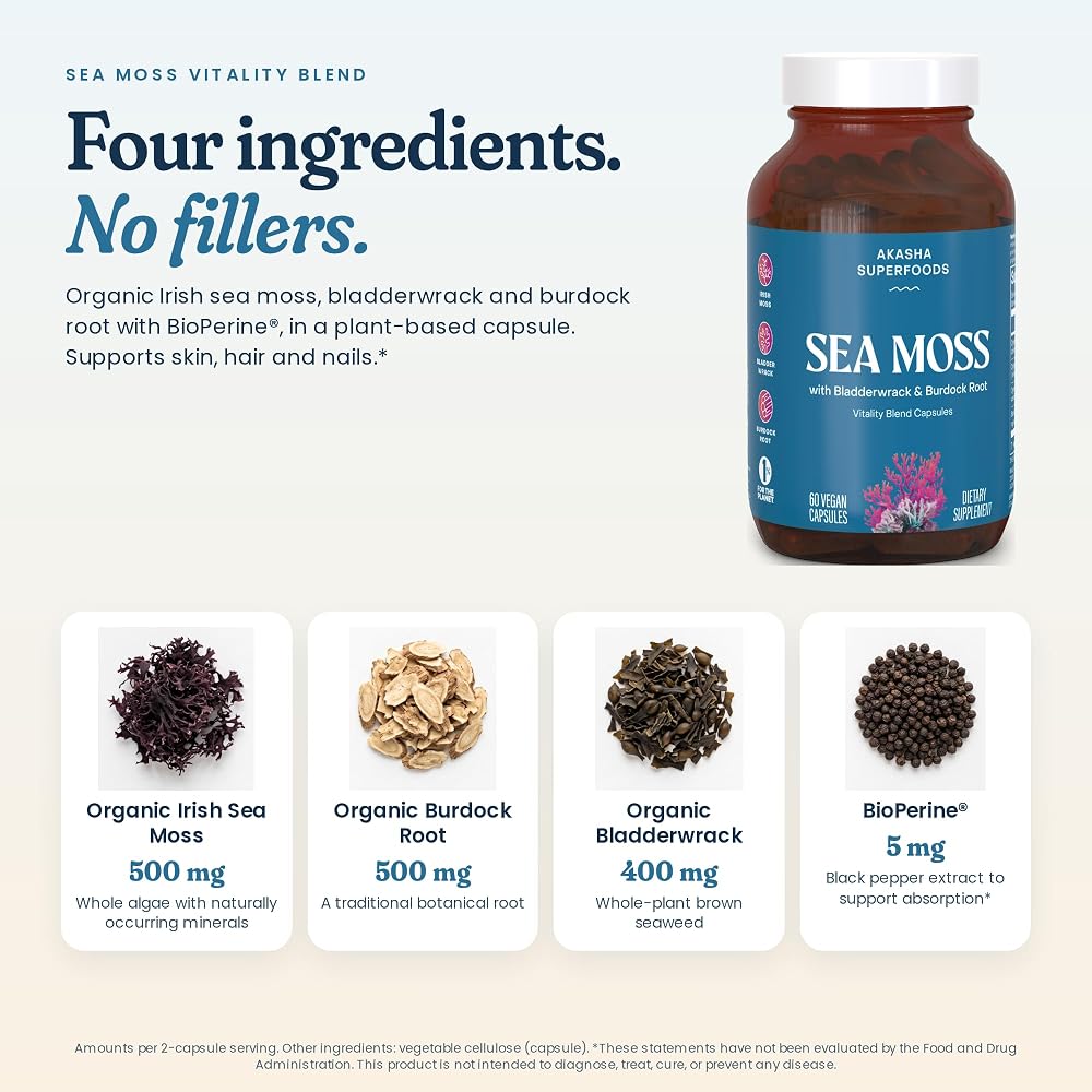 Akasha Superfoods Sea Moss Capsules with Bladderwrack & Burdock - 60ct - image 2