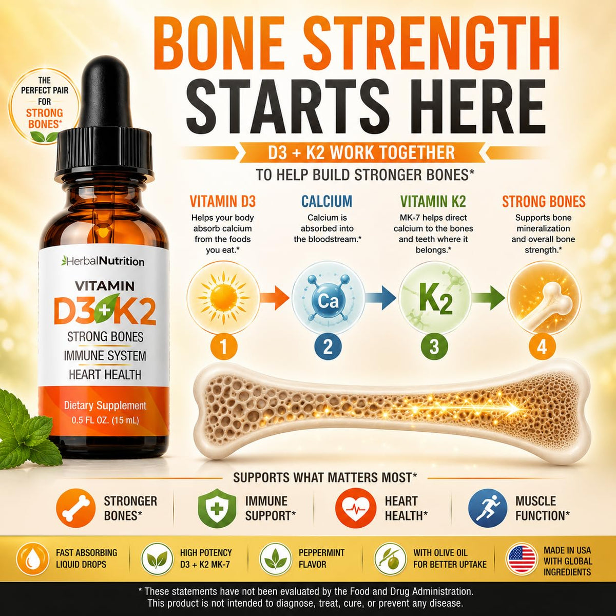 Herbal Nutrition Vitamin D3 K2 Complex 5000 IU Bone & Immune Support - image 3