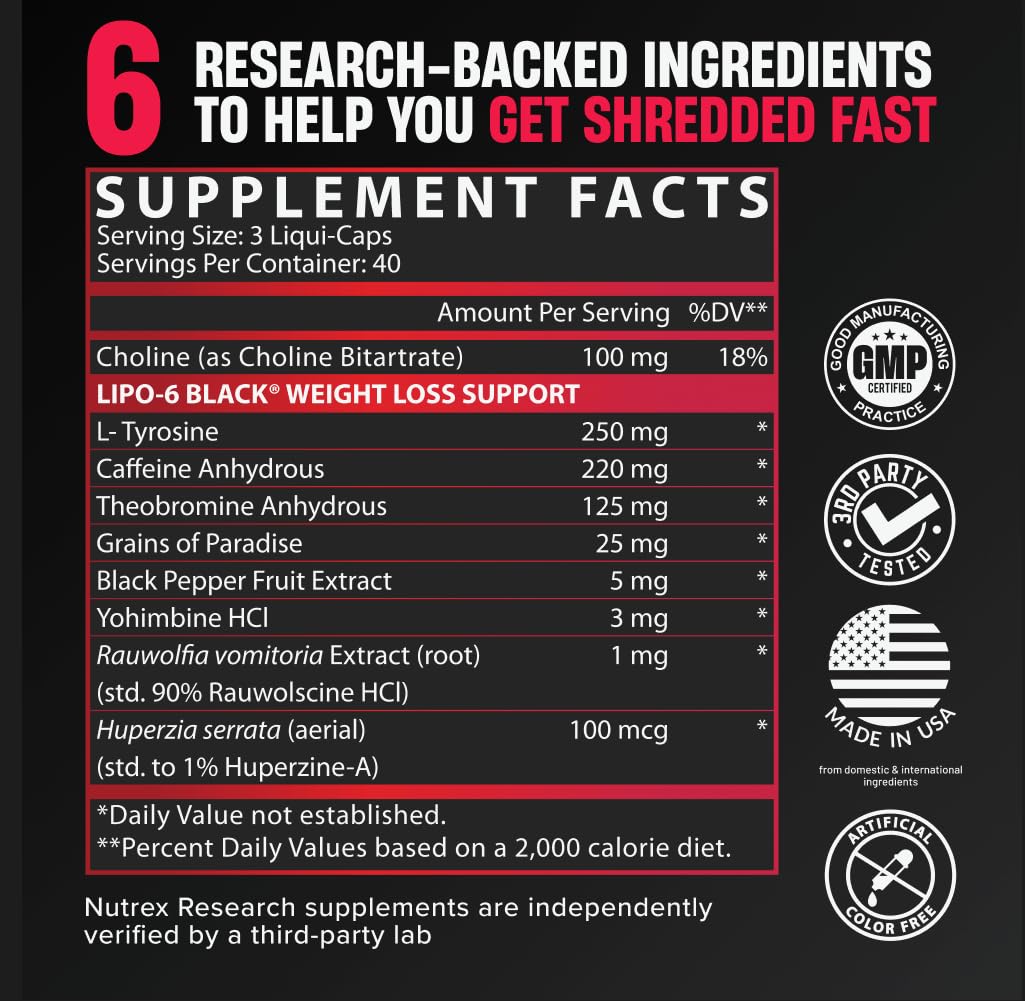 Nutrex Lipo-6 Black Max Strength Fat Burner - 120 Capsules - image 3