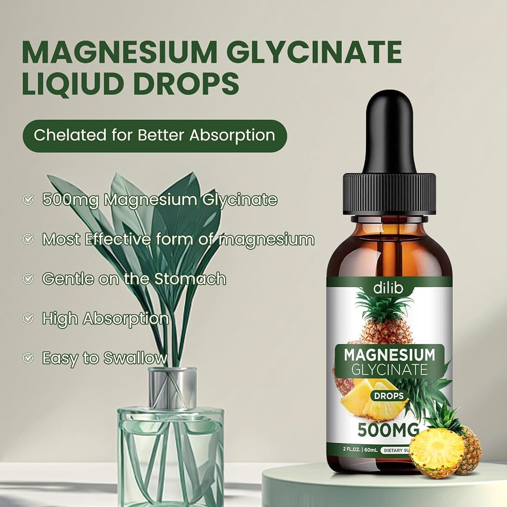 Dilib Magnesium Glycinate Liquid Drops 500mg for Sleep - 2 Fl Oz - image 2