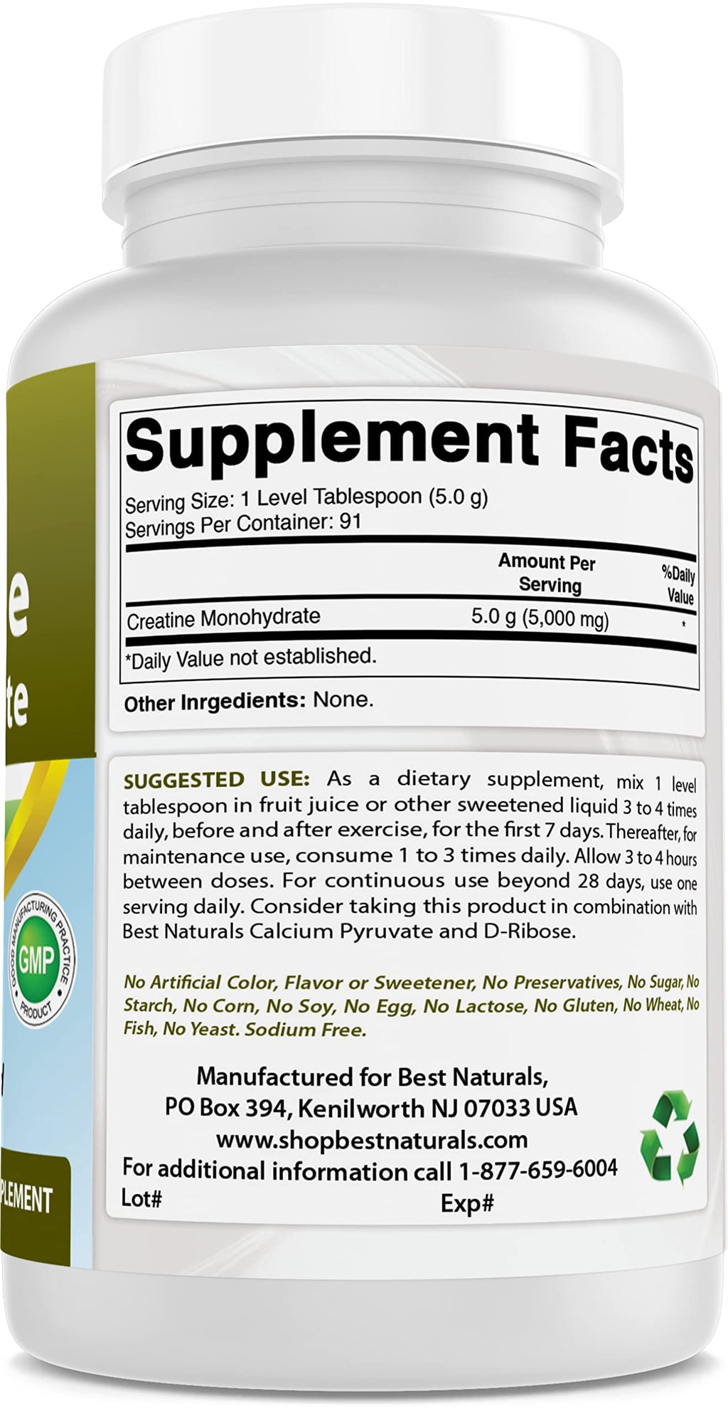 Best Naturals Creatine Monohydrate Pure Powder - 1 Lb - image 6