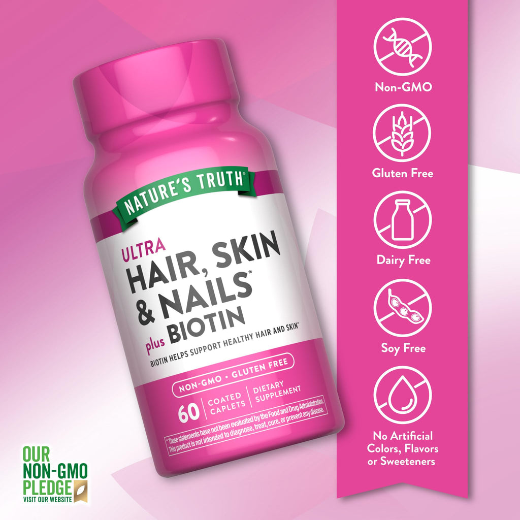 Nature's Truth Hair Skin and Nails with Biotin - 60 Caplets - image 3