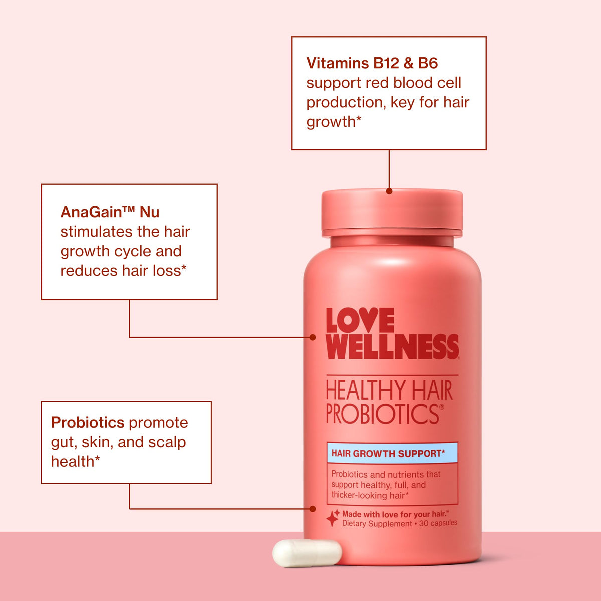 Love Wellness Healthy Hair Probiotics with Biotin - 30 Capsules - image 4