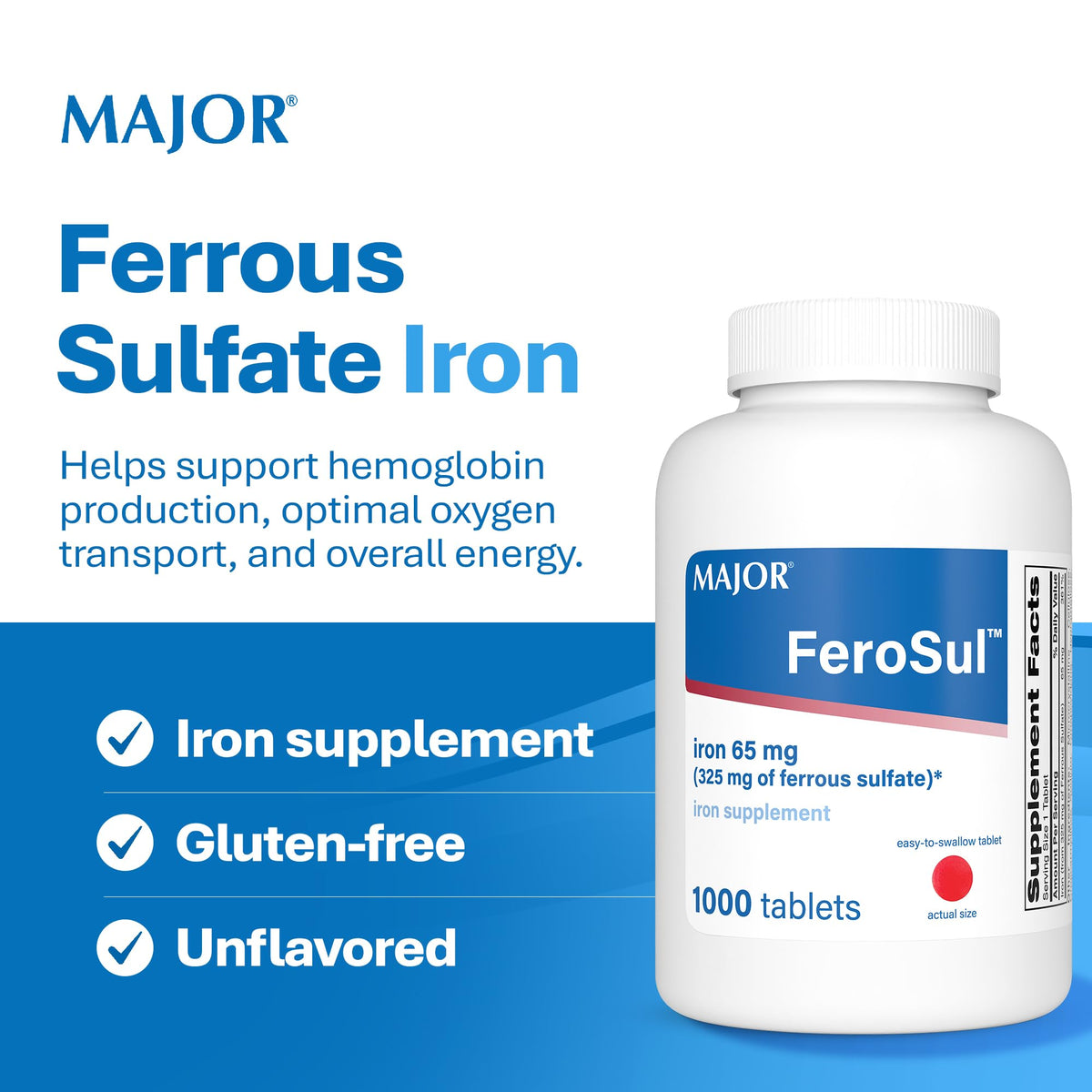 MAJOR Ferrous Sulfate 325mg Iron Tablets - 1000 Count - image 3