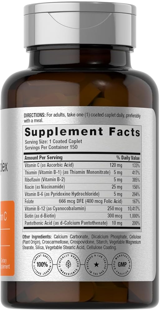 Horbäach B Complex Vitamins for Women and Men - 150 Caplets - image 2