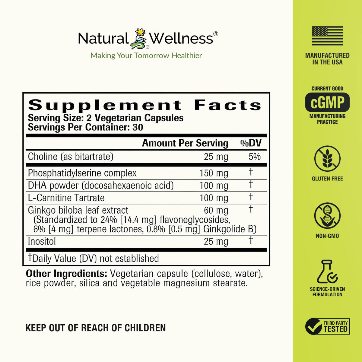Natural Wellness Brain Support Cognitive Supplement - 60 Capsules - image 2