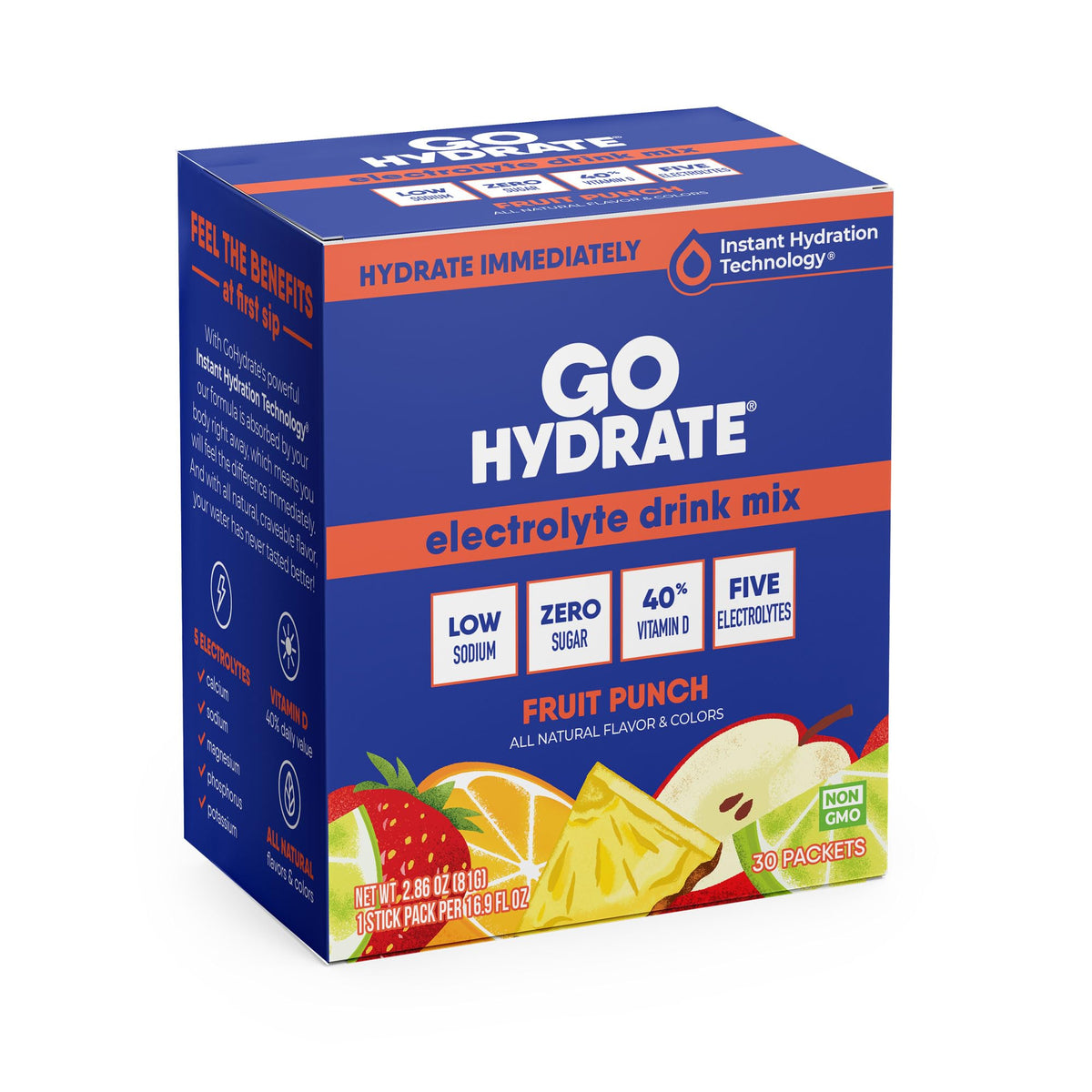 GoHydrate Instant Hydration Powder Packets - Low Sodium Electrolytes